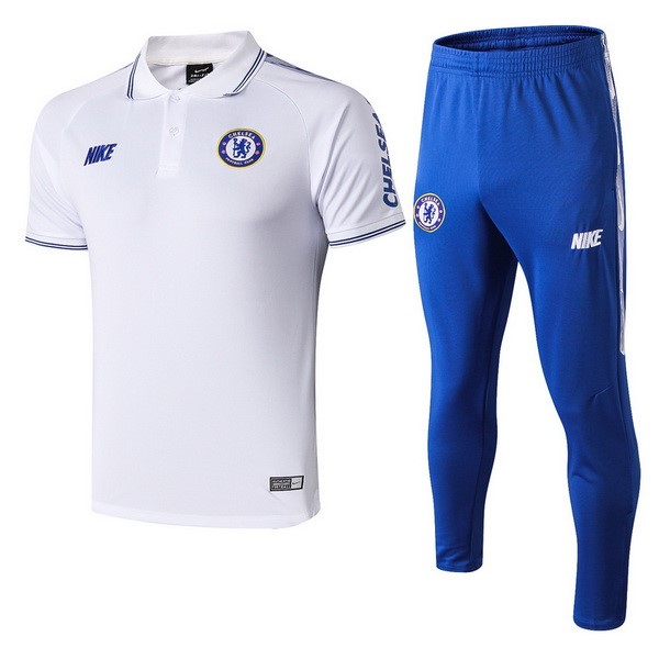 Polo Conjunto Completo Chelsea 2019 2020 Blanco Azul